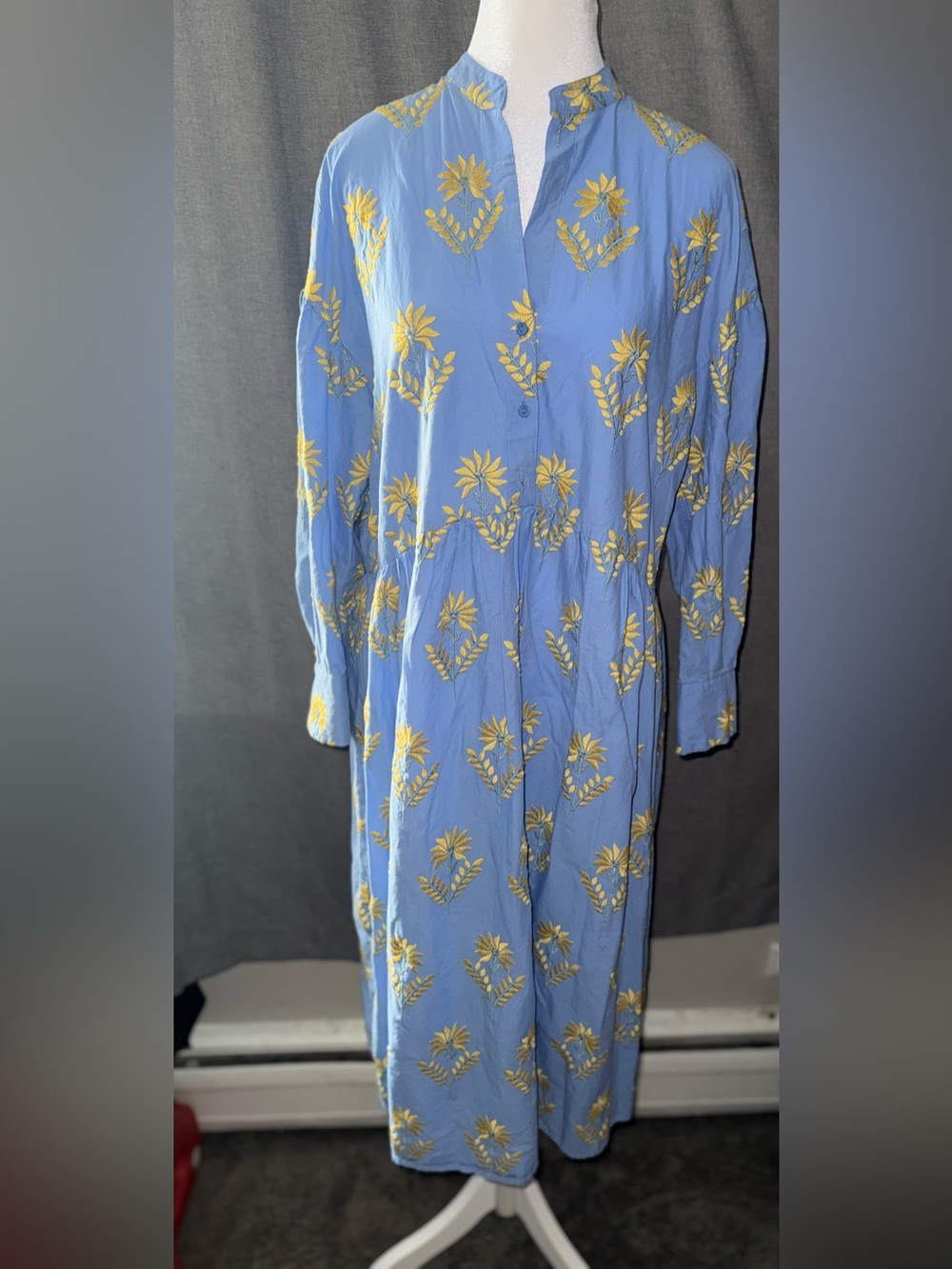 Zara Blue Top with Yellow Leaf Embroidery